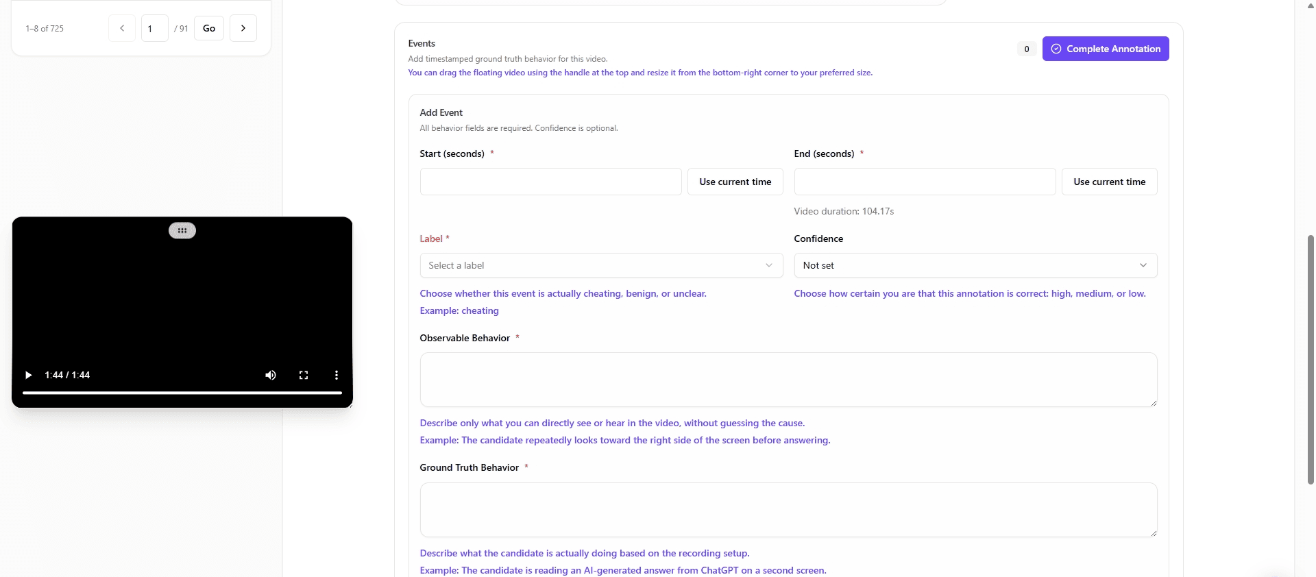The Events section and Add Event form.